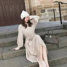 

Women Sweaters Pullover Long Sleeve Round Neck Pullovers Knit Sweater Dress WarmSlim Twist Autumn Winter Sweater Dress Knitted