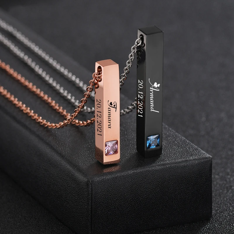 

Auxauxme Custom Engrave Date Name ID Bar Necklaces For Women Men Couple Punk Choker Stainless Steel Jewelry for Lover's Gift