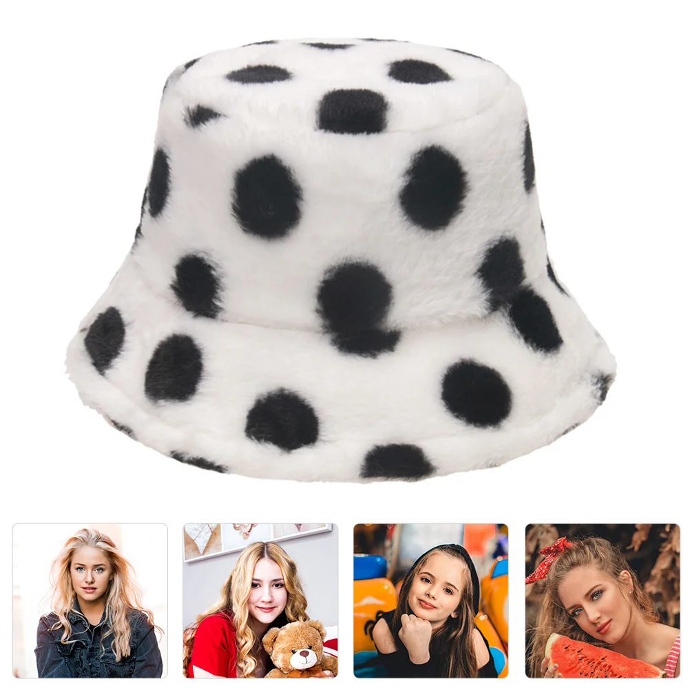 

1Pc Plush Fisherman Hat Fashion Accessory Unisex Warm Dot Pattern Hat