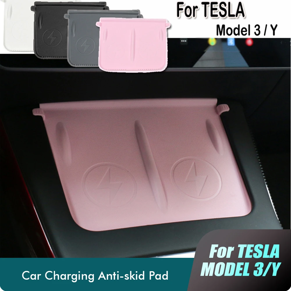 Car Phone Wireless Charging Pad for Tesla Model 3 Model Y 2021-2022 TPE Silicone Anti-Skid Phone Pad Car Accessories rv tire covers