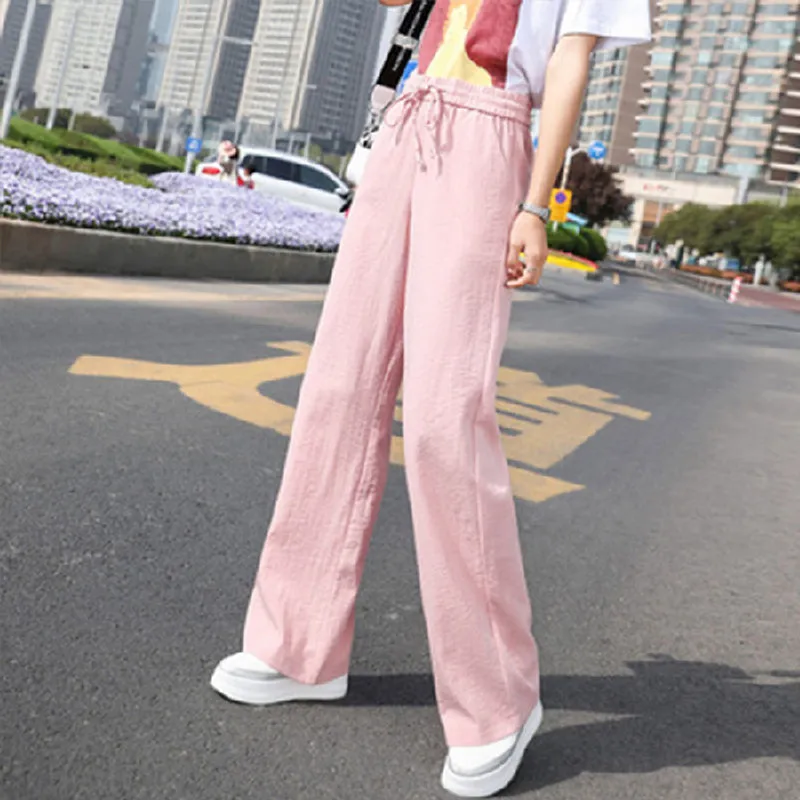 Spring/Summer New Women's High Waist Ice Silk Sagging Wide Leg Pants Sports and Casual Straight Leg Loose Pants