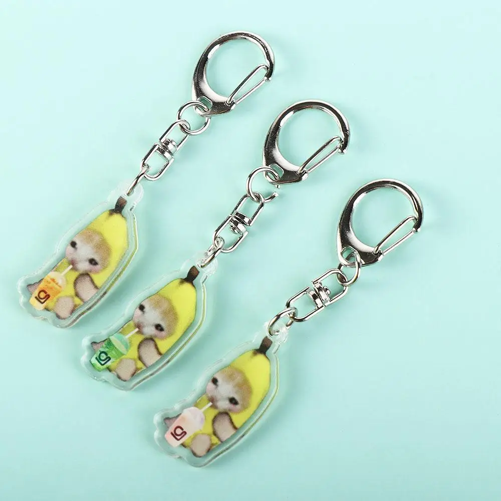 Happy Banana Cat Pendant Keychain Funny Resin Lanyard Small Link Chain Maxwell Cat Keychain Student Gift Bag Accessories Lanyard