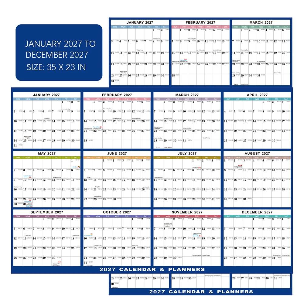 Calendario annuale 2027 extra grande 23x35 pollici, carta spessa di alta qualità, cancellabile, design robusto da appendere per camera da letto e soggiorno - immagine 4