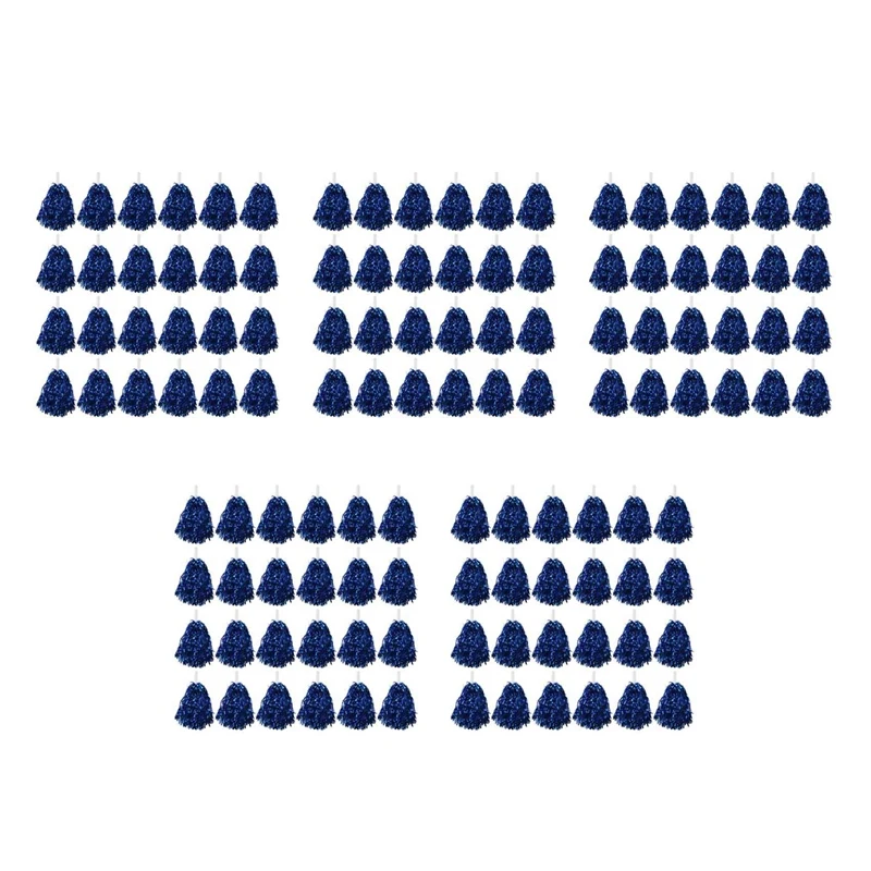 120Pcs Cheerleading Pom Poms Metallic Foil Cheer Pom Poms With Plastic Handle For Adults Kids Cheerleaders Party Blue