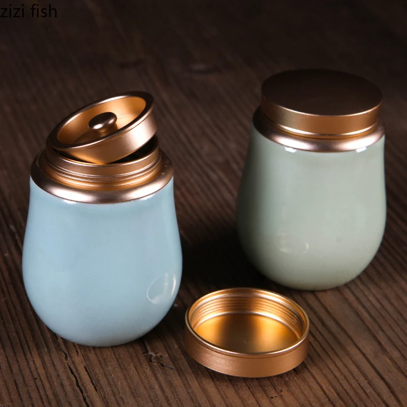 Ceramic Jar with Metal Lid Sealed Jars Tea Caddy Tea Box Storage Tank Candy Jar Food Storage Jars Container Organizer