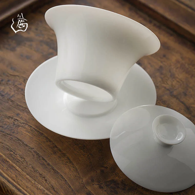 Chinese Teaset Gaiwan Tea Cups Tureen Lid Bowl Saucer Tea Brew White Porcelain Ceramic Kung Fu Bowl