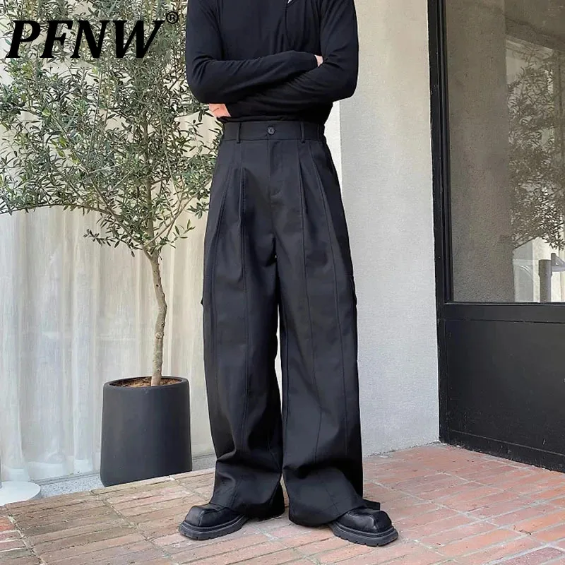 

PFNW Autumn Winter Trend Men's Wide Leg Straight Leg Pants Korean Style Adjustable Niche Design Versatile Casual Trousers 9C3113