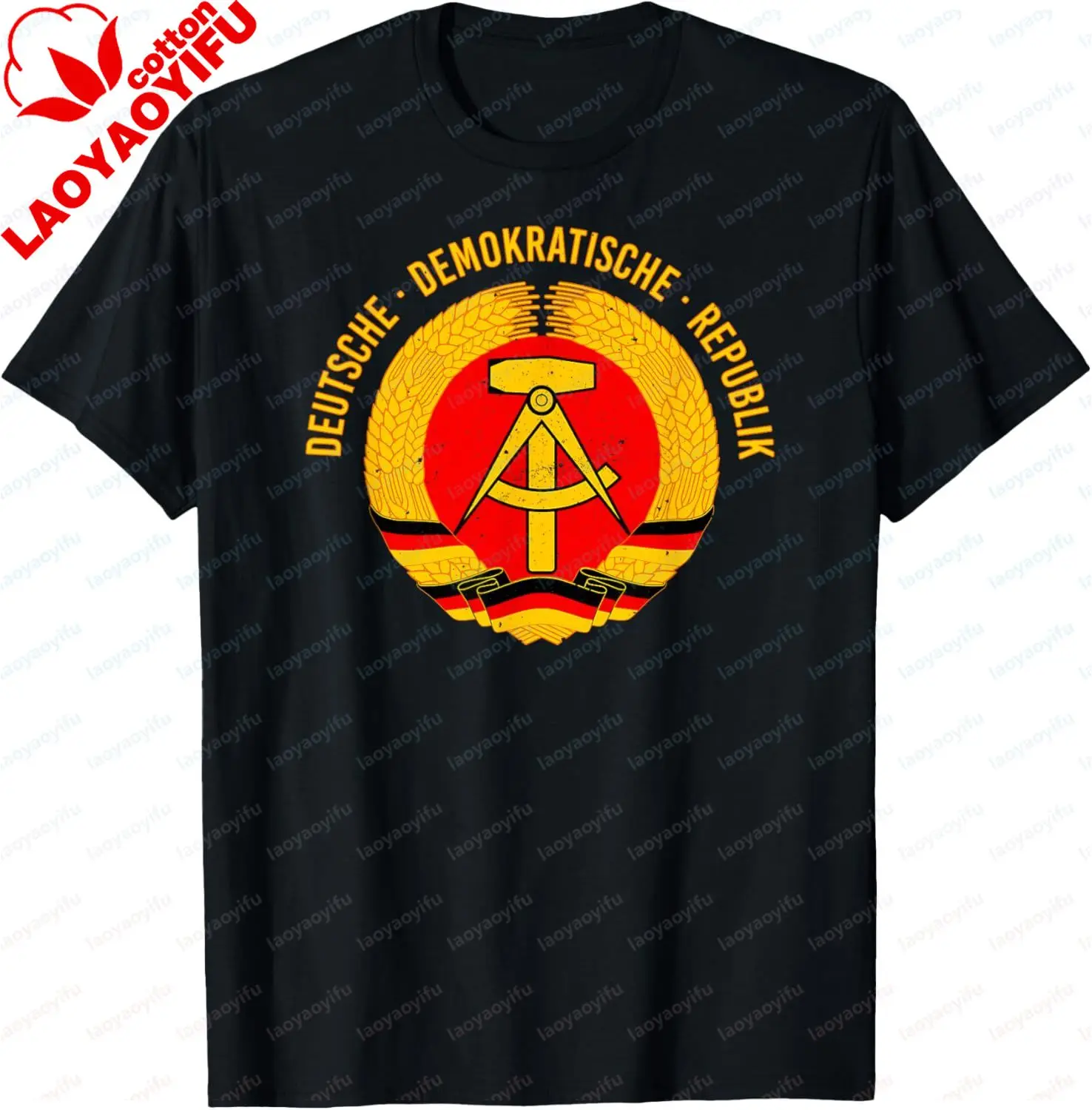 Deutsche Demokratische Republik NVA Ossi Motiv DDR Staatliches Wappen I Hammer Kompass Ohren Kranz Ostdeutschland Baumwoll-T-Shirt