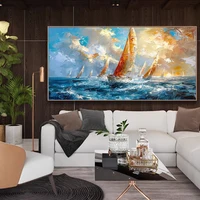 Mintura,100% Handpainted Knife Sailboat Landscape Oil Painting,Modern Home Decor,Wall Art Picture,Abstract Texture Canvas Poster 4