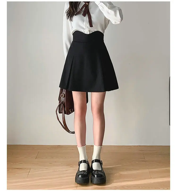 skater skirt College Preppy Style Pleated Skirt Women's 2022 Spring Elastic High Waist Covering Flesh A-line Skirt Fat MM Thin Pleated Skirt black skirt Skirts