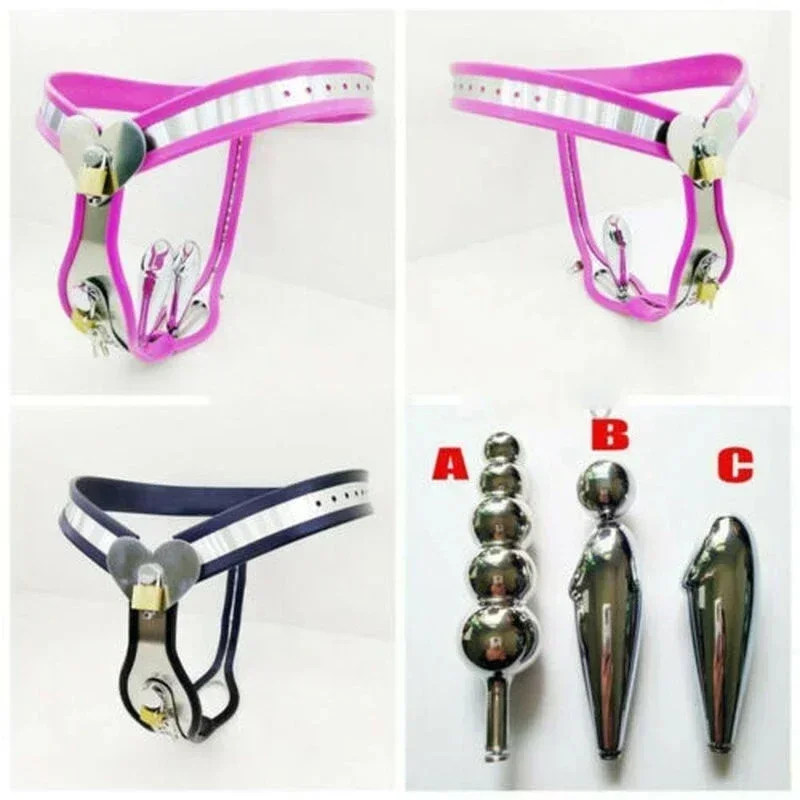 Female Chastity Belt Pants with Anal Vagina Plug Stainless Steel BSDM Sex Toys