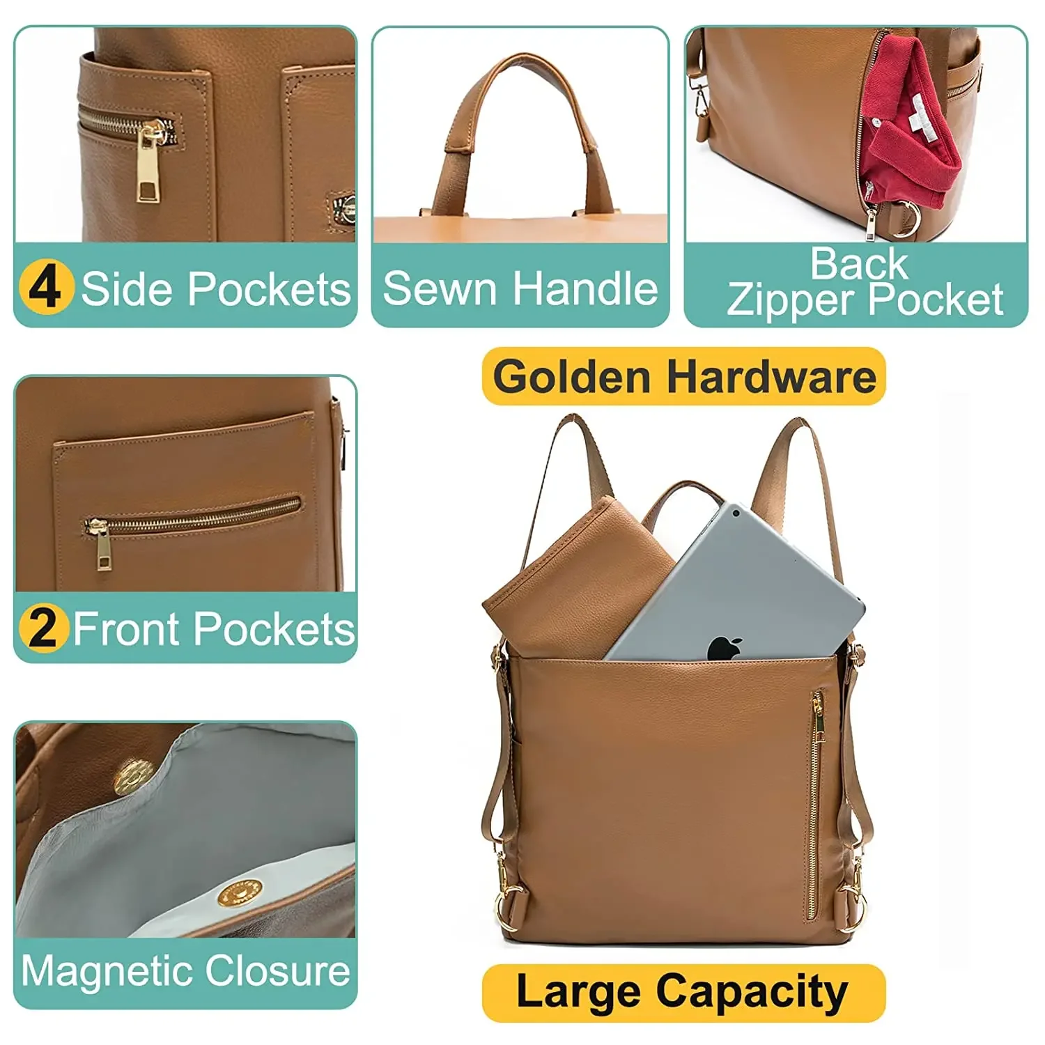 New Fashion Mommy Bag Pu Leather Diaper Backpack Bag with Changing Pad Baby Organizer Baby Nappy Bag Mummy Daddy Backpack - 5