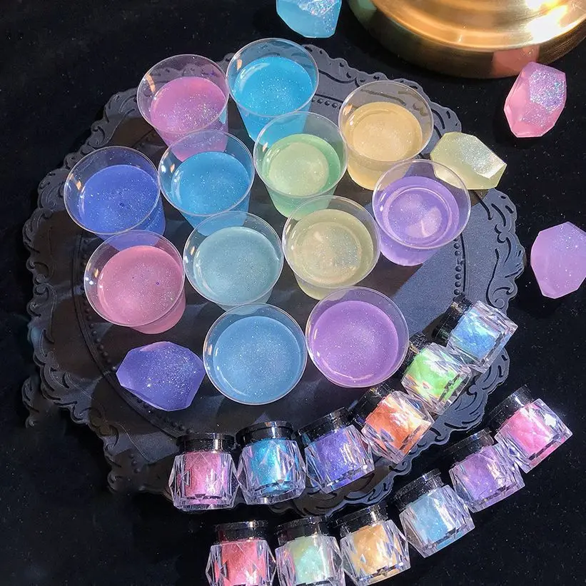 50 G/Borsa Aurora Galaxy Paillettes Colorate Nail Art Glitter Polvere Sale Marino Super Fine Slime Filled Paillette Per Unghie Fai Da Te Glitter