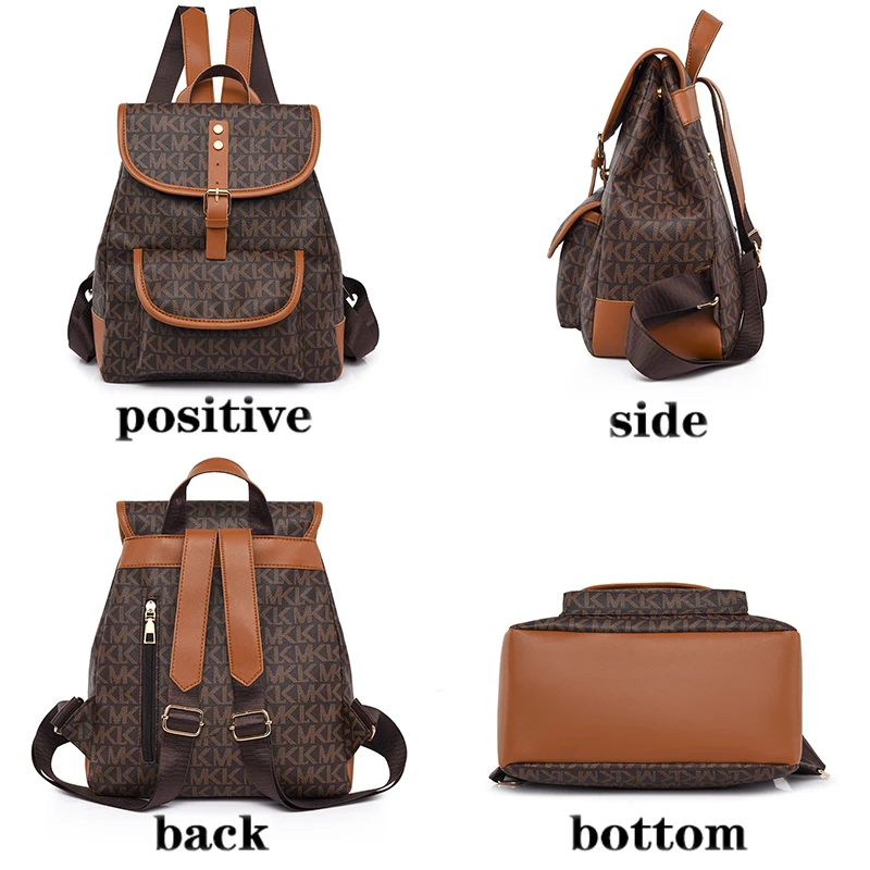 Retro Print Design Backpack Selection High Leather PU Texture Backpack Large Capacity Anti Theft And Water Repellent School Bags 3