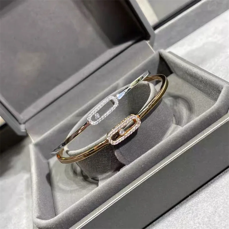 Pulsera de circón de lujo para mujer, brazalete clásico francés con movimiento uno, regalo de alta gama, S925, 2024