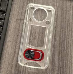 Enhanced Silicone Finger Ring Phone Case with Bracket for Case & Holder (Transparent C Red)