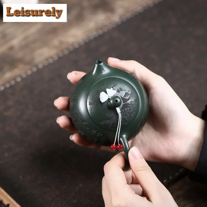 160ml Traditional Yixing Purple Clay Teapots Handmade Xishi Pot Raw Ore Blackish Green Mud Kettle With Filter Zisha Tea Set Gift