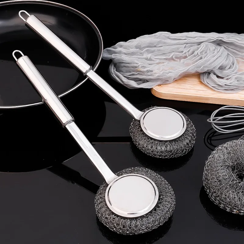 Description Picture 6 of itemSteel Wire Ball Pot Brush Kitchen Pan Dishes Cleaning Brush Long Handle Metal Wool Scourer Strong Decontamination Cleaning Wipe