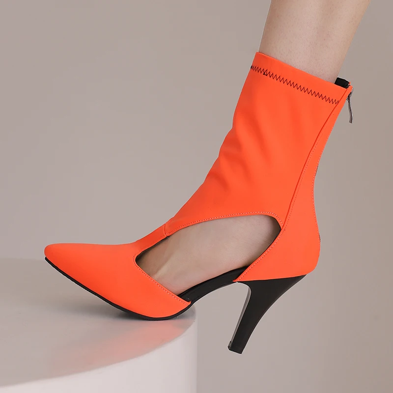 

Plus Size Side Cut-Out Super-High Thin Heel Breathable Socks Shoes Pointy Super-High Thin Heel Sexy Women's Mid-Calf Boots