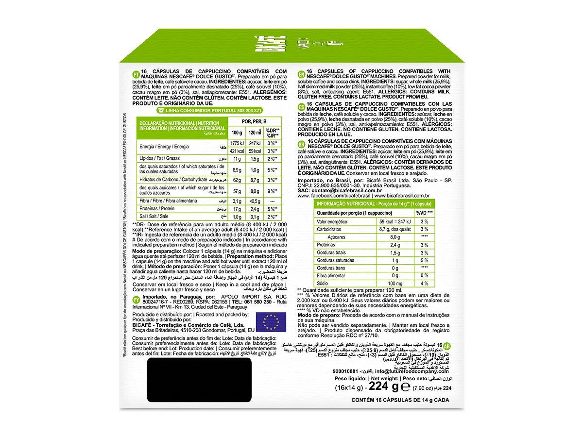 Kit 48 Cápsulas Cappuccino Bicafé P/ Máquinas Dolce Gusto*