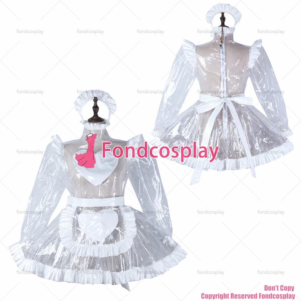 

Сексуальная одежда для взрослых fondcosplay, яркое короткое Прозрачное платье из ПВХ, Запираемая униформа, фартук в форме сердца, индивидуальный костюм [G2298]