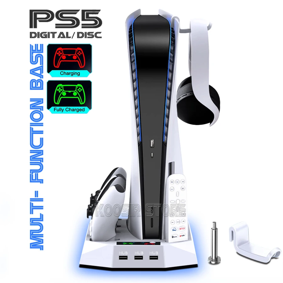 Para ps5 controlador duplo estação de carregamento console suporte  refrigeração vertical com discos jogo organizador ventilador led para  playstation 5 - AliExpress