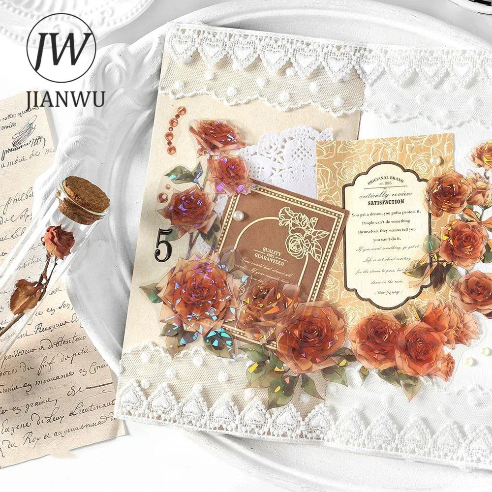 JIANWU Rose Manor Series Vintage Flower Landscaping Strip Material Collage PET Tape Creative DIY Journal Stationery 4