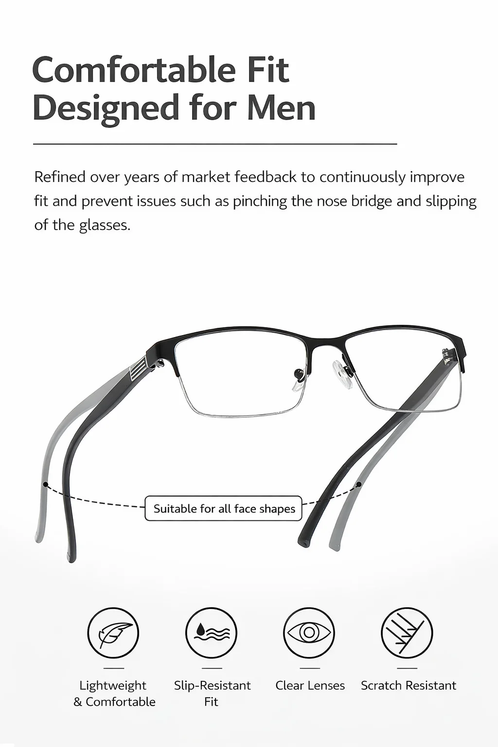 1pc Männer Platz Anti Blau Licht Lesebrille Fashion Square Halb Rahmen Klare Linse Photochrome Brillen für Unisex + 1,0- + 4,0 – Detail 6