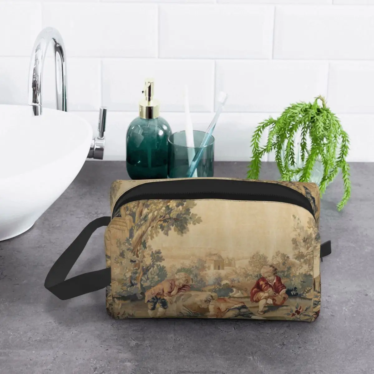 Cute Aubusson Antique Tapestry Print Travel Toiletry Bag for Women Boho French Flowers Makeup Cosmetic Bag Beauty Storage Dopp