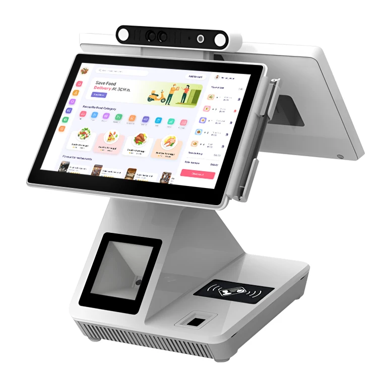 

dual screen smart casher cashless payment terminal cash register all in one touchscreen pos systems for restaurants supermarket