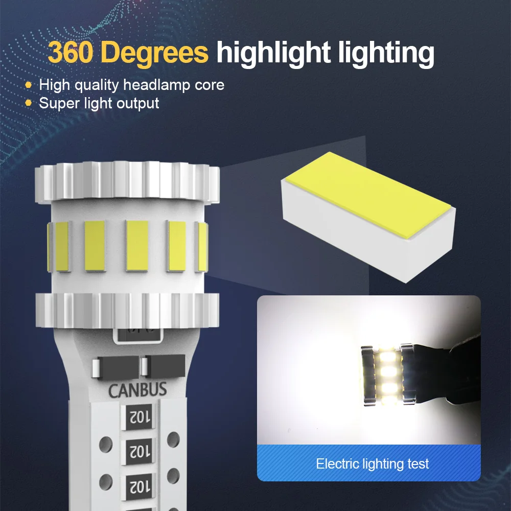 Luces LED de Posición para Automóvil T10 W5W, 6000K Blanco, 360 Grados, DC12V, Canbus Sin Error, Luz de Reversa