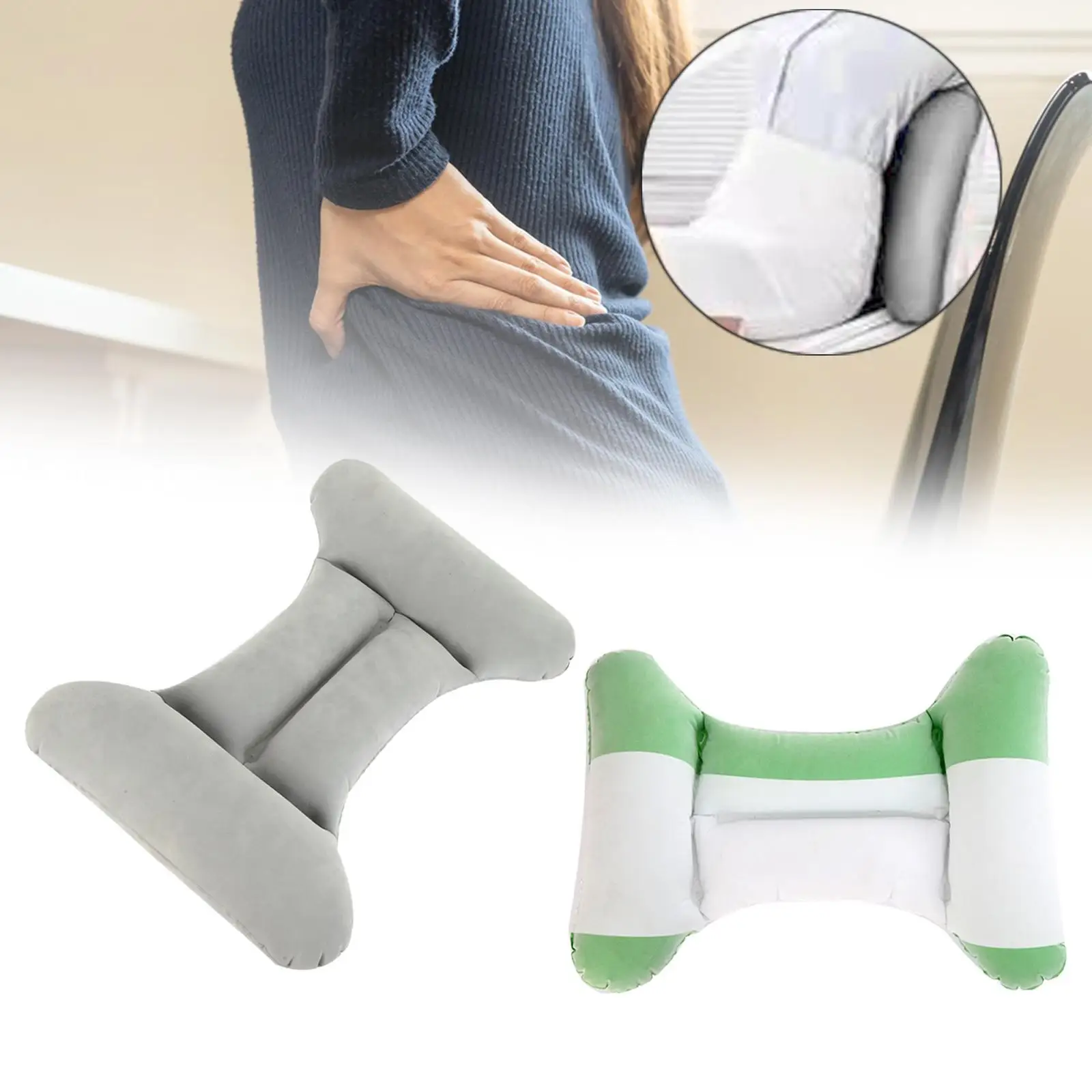 Flocked Air Pillow Soft and Comfortable Press to Inflate Portable Car Seat Pillow for Driving Office Train Flights Business Trip