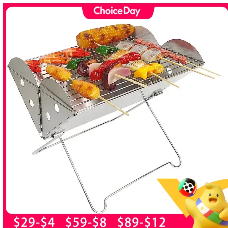 Portable Folding BBQ Grill Multifunction Camping Barbecue Grill Stove Rack Net Firewood Stove Stainless Steel BBQ Charcoal barbecue charcoal stove,barbecue stove,barbecue grill