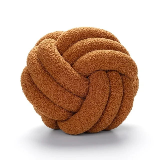 Knotted Ball Hand-Woven Lambskin Pillow – Decorative Roll Cushion 5