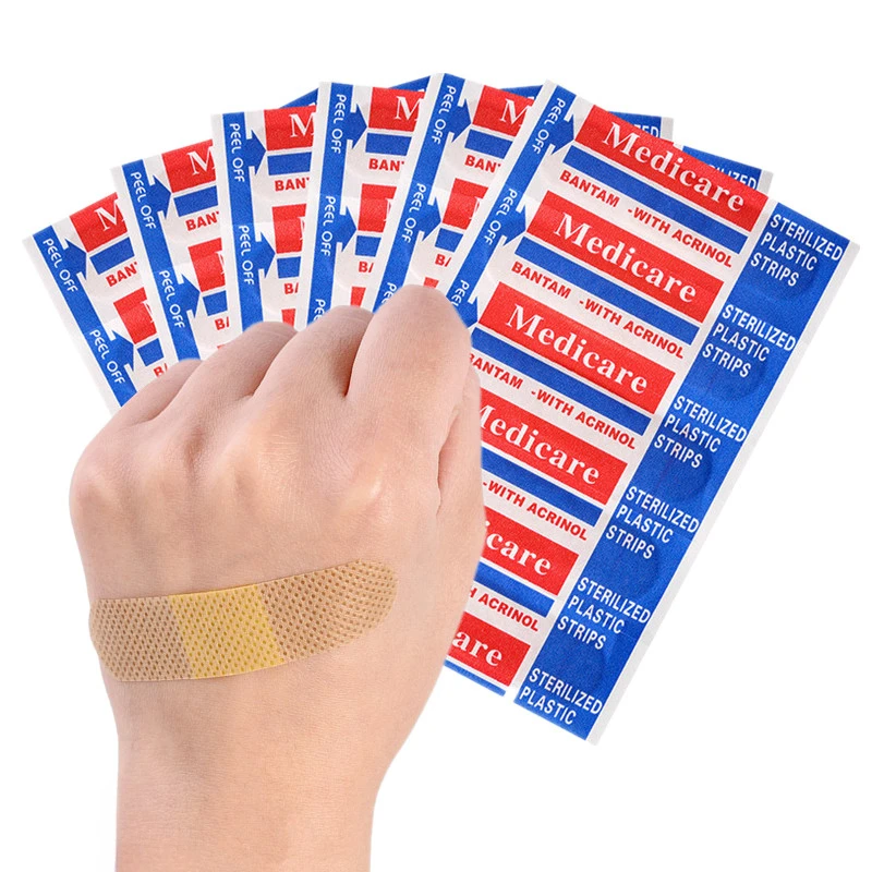 

100pcs/pack Nonwovens Band Aid Skin Patch for Medical First Aid Strips Wound Dressing Plasters Waterproof Adhesive Bandages