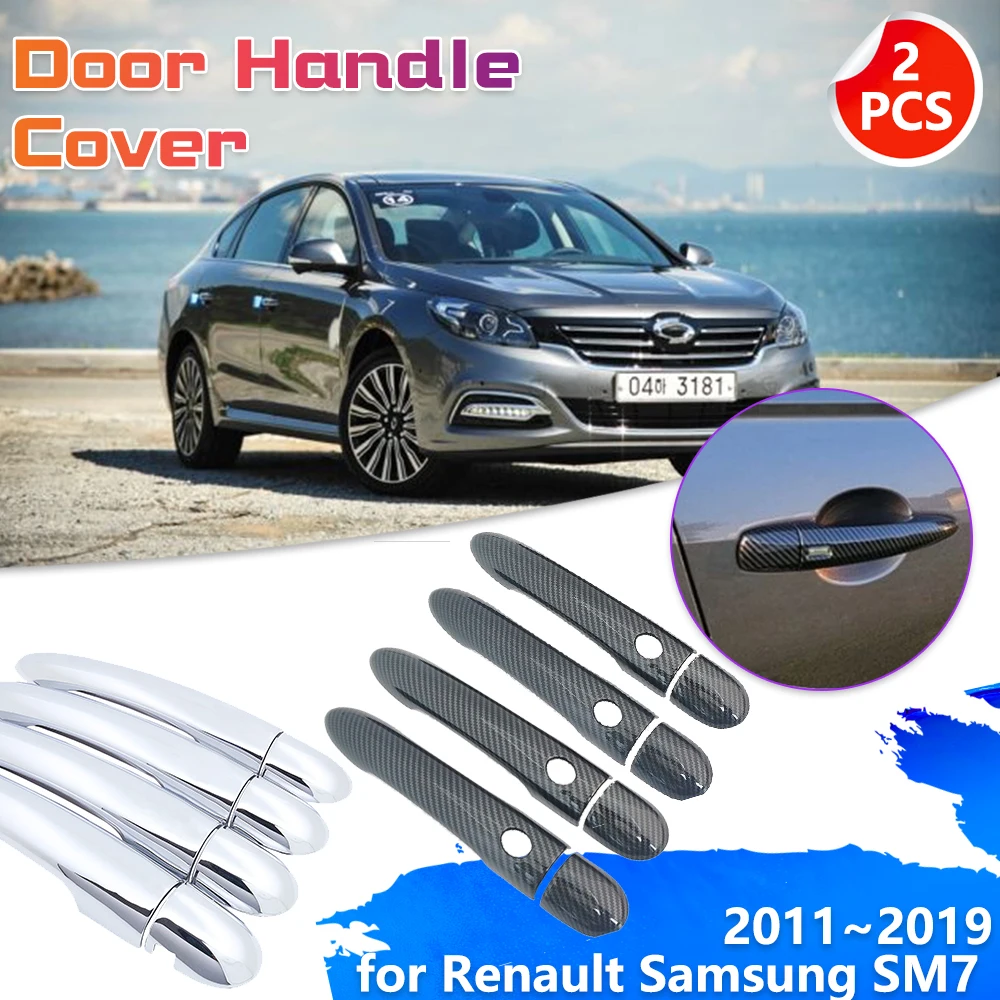 

4Pcs Chrome Carbon Fiber Car Door Handle for Renault Samsung SM7 L47 2011~2019 2012 Decoration Cover Sticker Key Cap Accessories