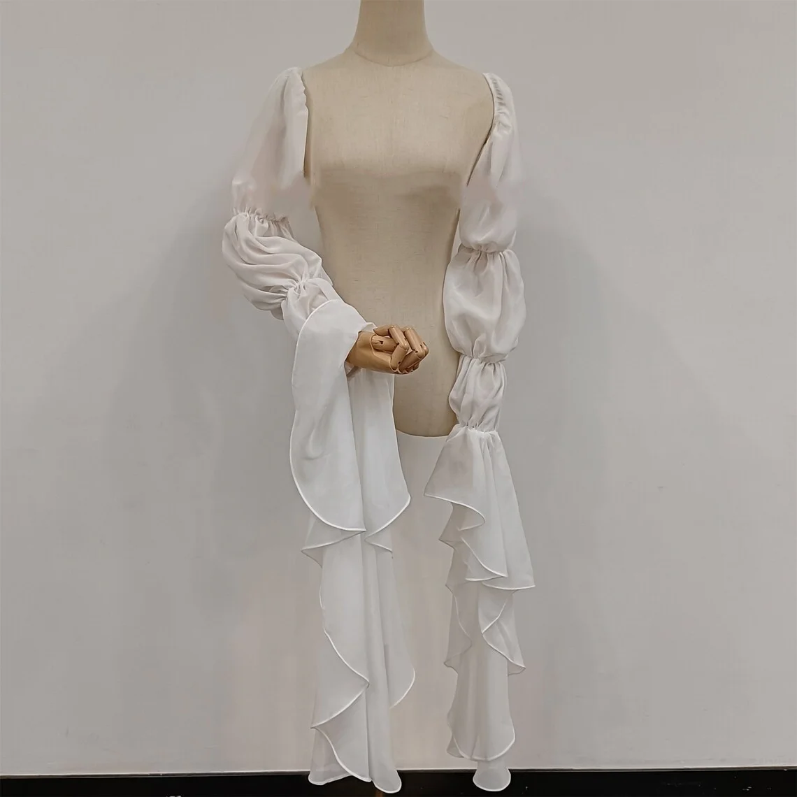 145cm Chiffon Wedding Sleeves Ruffles Long Bridal Sleeves Women Accessories Cap Formal Party Removable Accessory