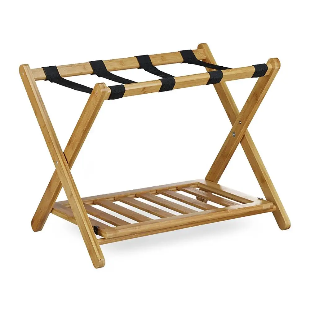 Bamboo Wood Folding Luggage Rack For Home Hotels