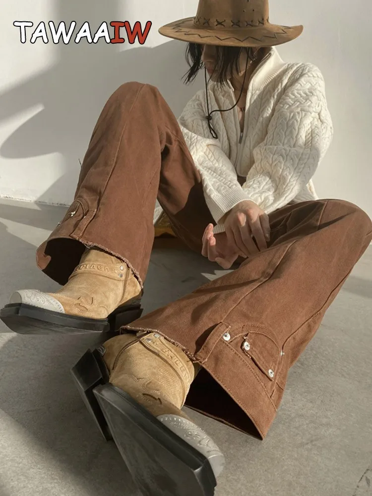 

Tawaaiw Streetwear Autumn Boyfriend Jeans For Women Bottom Korean Style Brown Black High Waist Denim Jeans Trousers Women Y2k