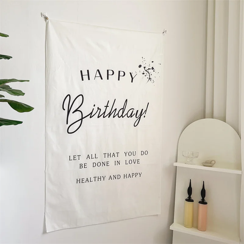 Happy Birthday Background Tapestry Ins Simple Forest Japanese Backdrop Decorative Hanging Cloth Home Party Scene Photo Prop tapestry decor