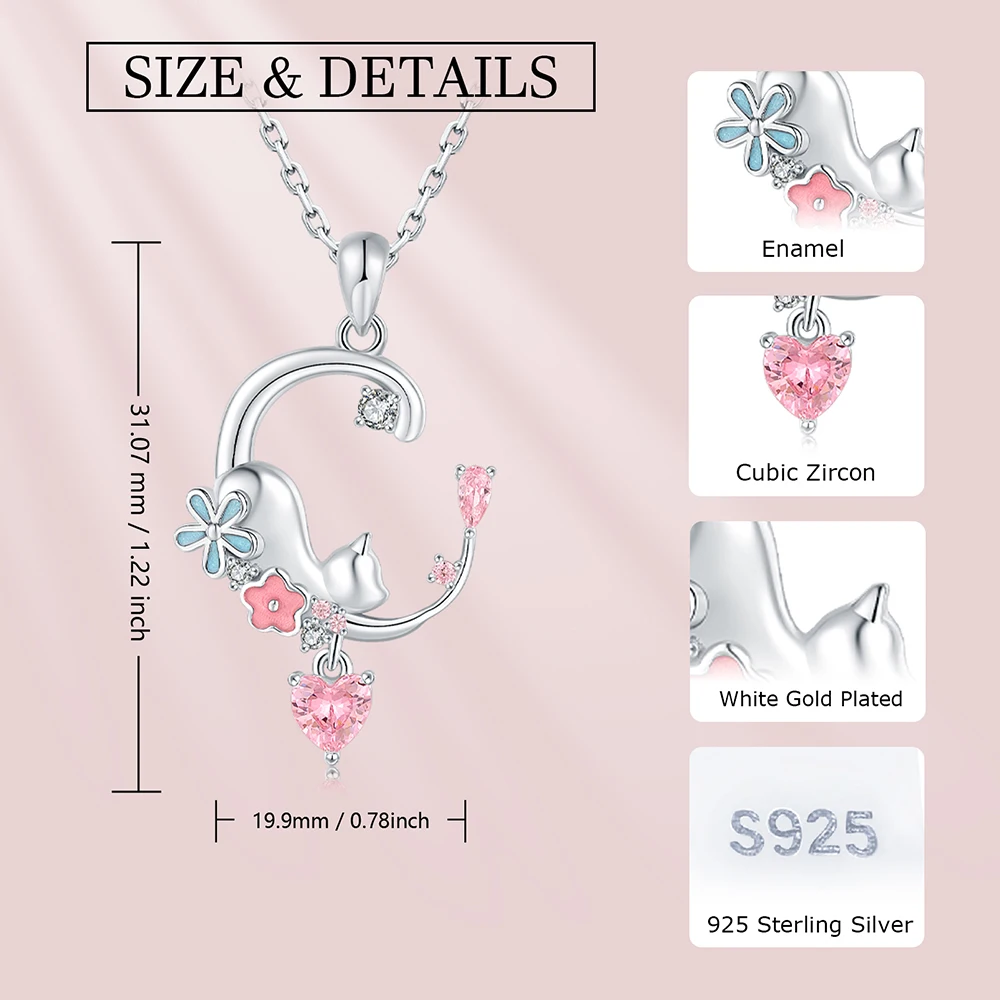 Sterling Silver Cat On Moon Necklace - S925 Silver Pendant With "I Love You Forever" Engraving, Gift For Women
