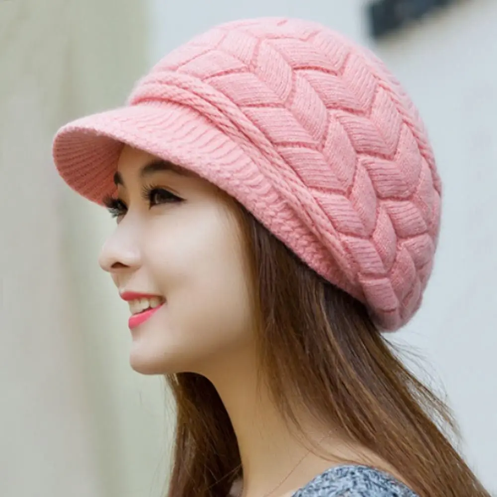 Casual Thickened Knitted Wool Hat Wool Keep Warm Duck Tongue Cap Windproof Ear Protection Beret Hat for Women