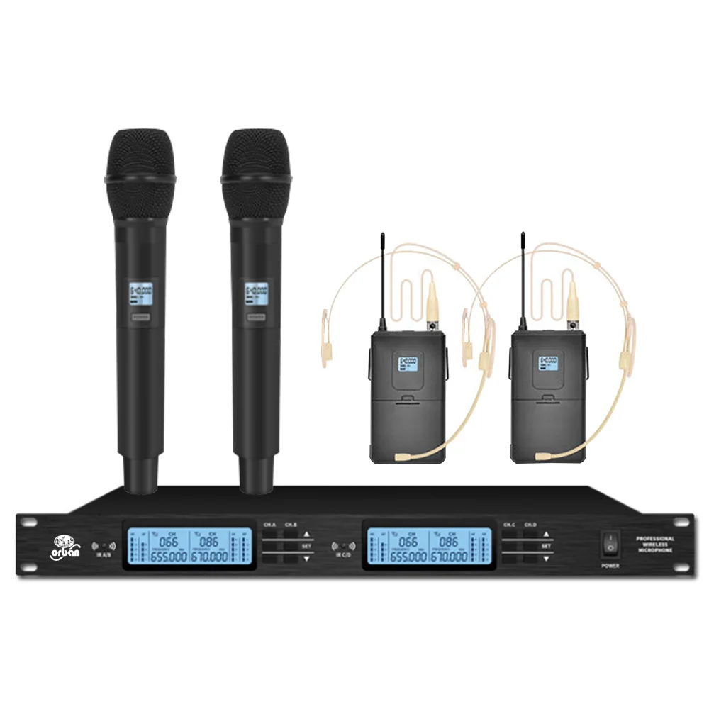 UHF Wireless Microphone System 4 Channel Conference Microphone for Large and Small Conference Room Microphones