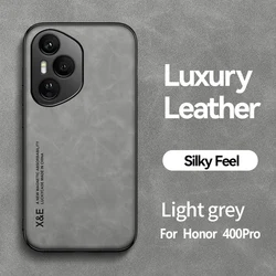 Luxury Retro PU Leather Shockproof Phone Case with Soft Silicone+PC Construction for Honor 400 (Light Gray)
