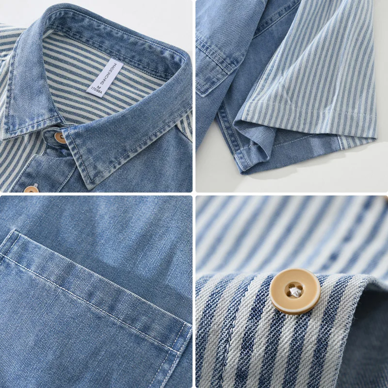 Denim Shirt Denim Shirt Man Original Men's Shirts and Blouses Korean Popular Clothes Beach Tiki Hawaiian Short Sleeve Mens T-shirts