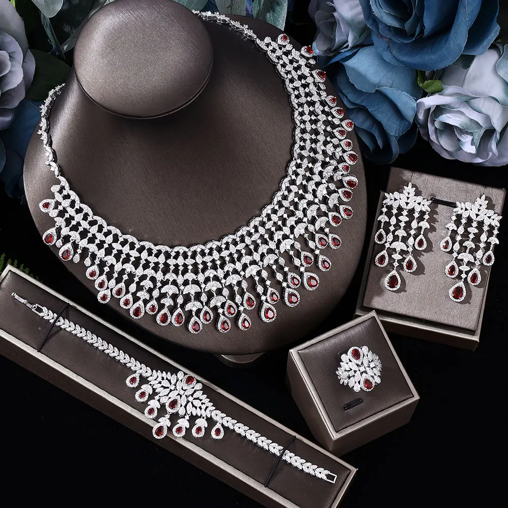 2022 Luxury Women's Jewelry Elegant Shape Bride CZ Necklace Earrings