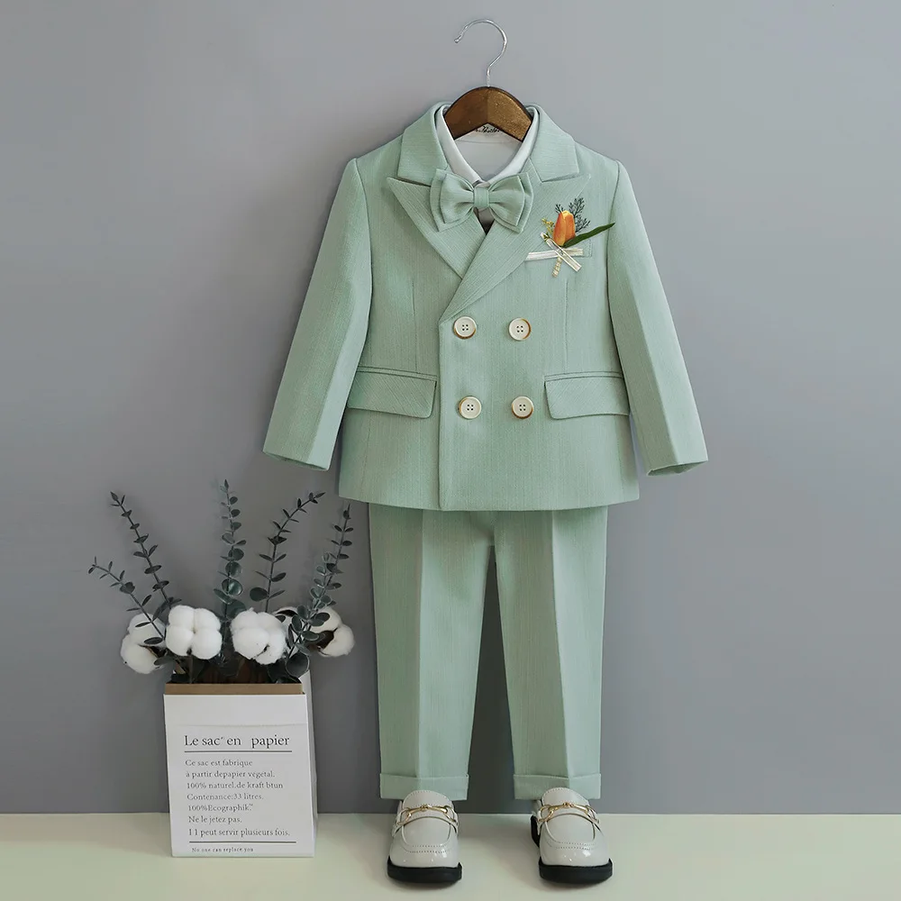 Child Fomal Dress Suit Set British Style Baby Boys Wedding Birthday Party Performance Costume Kids Blazer Pants Bowtie Clothes boys suits