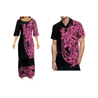 New Design Custom Polynesian Samoan Tribal Tapa Puletasi Tatau Pattern Maxi Dress Round Neck Two Piece Set Top Skirts Outfits - Image 4
