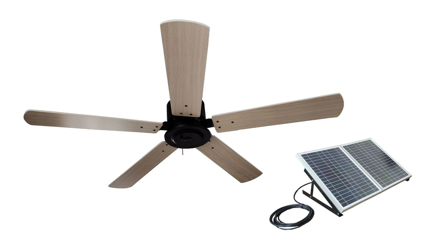 Outdoor Solar Wooden Ceiling Fan 52" 60W Solar Panel With12Ah 12V Lead
