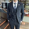 Plaid  (suit + Waistcoat + Trousers) Wedding Dress Fashion and Handsome Fashion British Style Slim-fit Business Three-piece Set 1